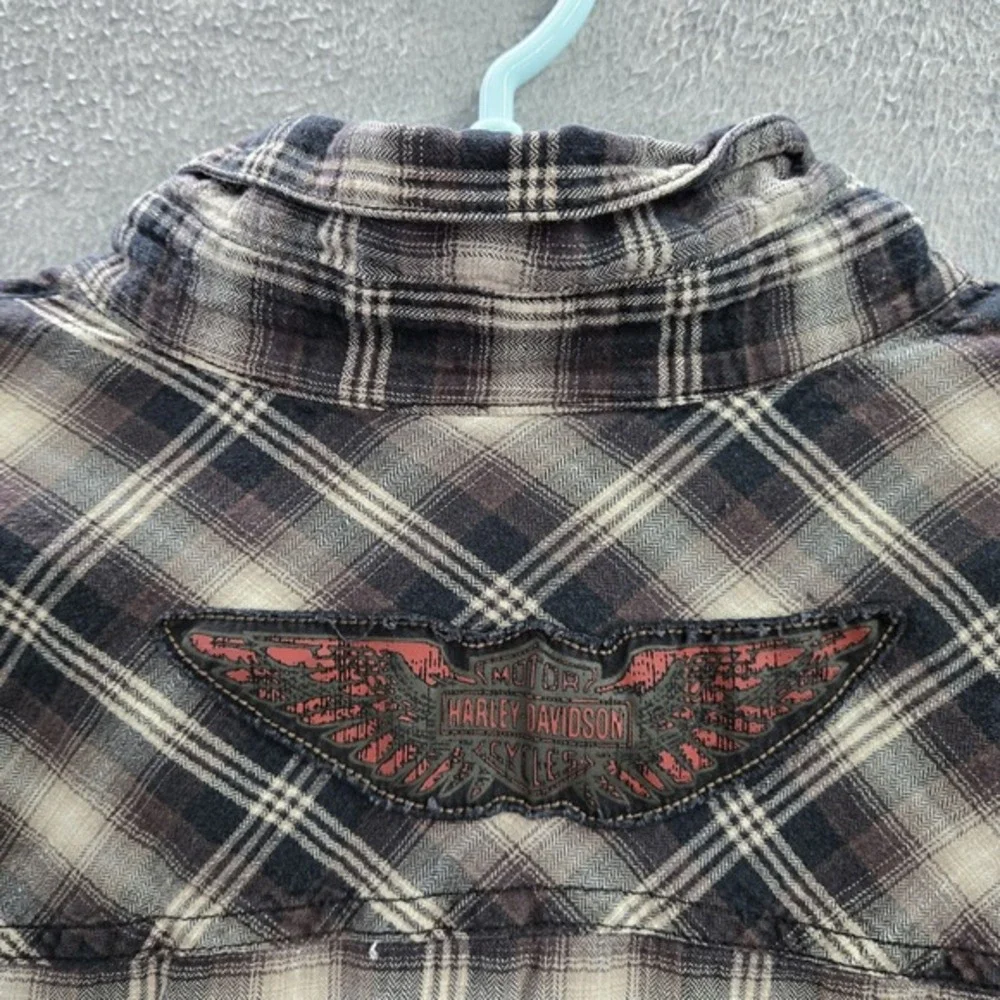 Harley-Davidson Men Button Up Shirt XL Black Plaid Flannel Wings Logo Western‎